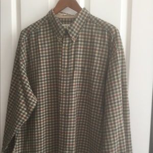 Brow,green,red plaid button down shirt